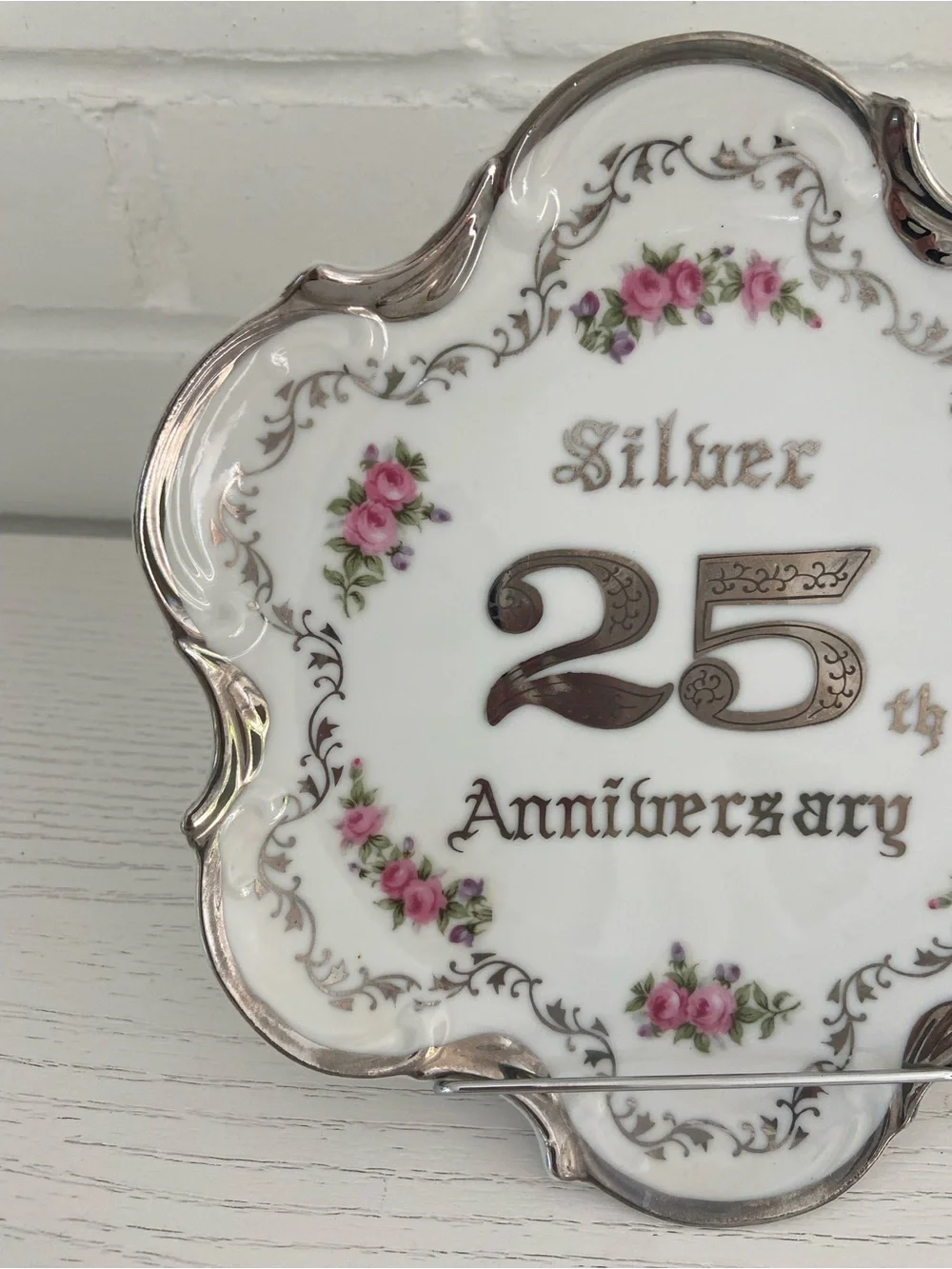 Norcrest Fine China Vintage Old-Style Silver 25th Anniversary Plate